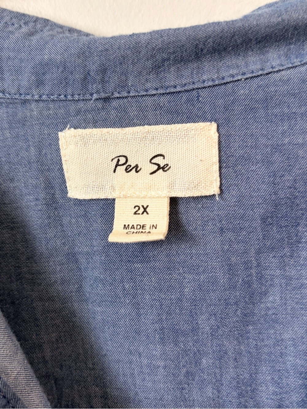 Per Se Chambray Denim Blue Lightweight Cotton Roll Tab Tunic Blouse 2X Coastal - Picture 3 of 4